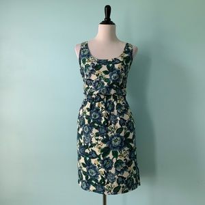 LOFT Fit & Flare Blue Floral Tank Dress